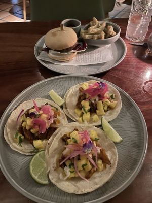 Mushroom burger, mushroom Al pastor   at Tucanes Restaurant in San Carlos