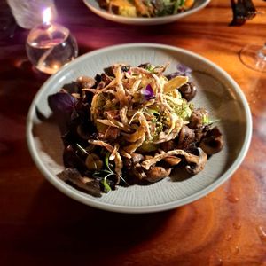 Roasted cauliflower : very hearty, lots of grilled mushrooms and onions at Tucanes Restaurant in San Carlos