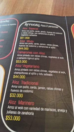 Menú at Aloz Chino in Villa De Leyva