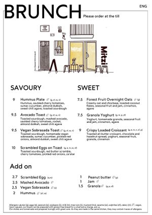 Brunch menu at Mitzi Coffee & Brunch in Barcelona