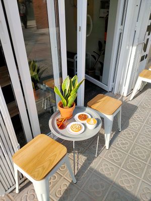 Coffee and tartlets at Mitzi Coffee & Brunch in Barcelona