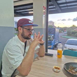 Waiting patiently on round 2 of momos, nice view of the sunset at Mo:Mo Mauritius in Quatre Bornes