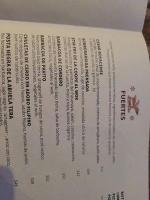 Part of the menu at Mercado Municipal in Villa De Leyva