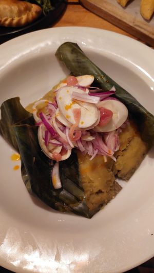 Tamal vegano at Mercado Municipal in Villa De Leyva