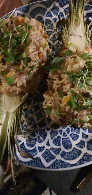Fried rice in pineapple at East in Le Morne