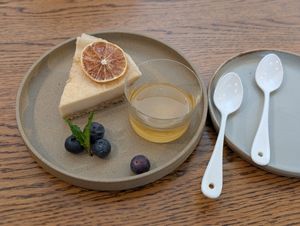 Cheesecake with ponzu sauce at ippudo V in Brooklyn