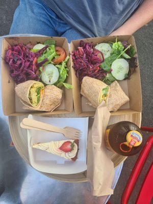 onion bhaji wrap with slaw and a lemon cheesecake at Peerie Shop Cafe in Lerwick
