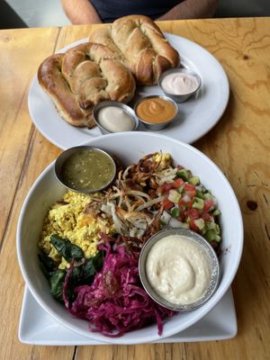 The pretzel and breakfast bowl at Sage Bistro - Cloud Kitchen in Culver City