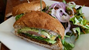 California pesto tempeh burger at Sage Bistro - Cloud Kitchen in Culver City