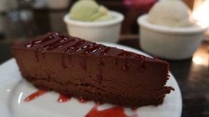 Chocolate ganache cake w/ vanilla and mint chi gelato at Sage Bistro - Cloud Kitchen in Culver City