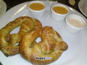 pretzel (one of the dips uses honey, so we got two of the nacho one instead) at Sage Bistro - Cloud Kitchen in Culver City