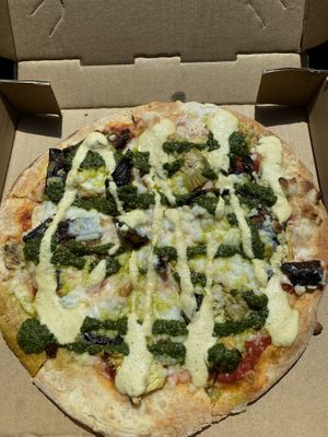 Artichoke eggplant pizza my fav thing here  at Sage Bistro - Cloud Kitchen in Culver City