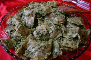 Pesto Ravioli (catered) at Pacchamama in Lima