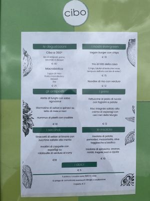 The menu   at Cibo in Aosta