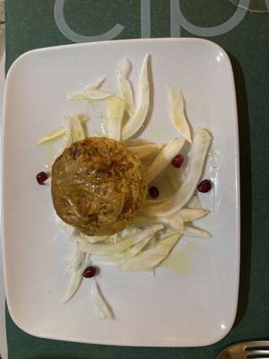 Pumpkin flan with fresh fennel   at Cibo in Aosta