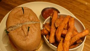 chickn and sweet potato fries meal at Veggie Grill by Next Level - Downtown in Seattle