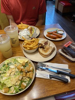 Ruben burger quesadilla chicken strips Caesar salad chocolate cake  at Veggie Grill by Next Level - Downtown in Seattle