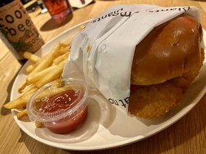 fish burger  at Veggie Grill by Next Level - Downtown in Seattle