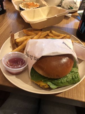 Burger & fries  at Veggie Grill by Next Level - Downtown in Seattle