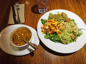 Summer celebration salad + soup at Veggie Grill by Next Level - Downtown in Seattle
