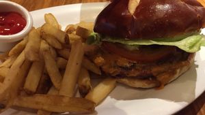 Beyond Meat Burger and fries  at Veggie Grill by Next Level - Downtown in Seattle