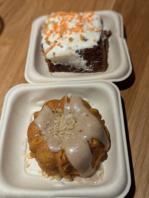 Carrot Cake and Pumpkin Cake at Veggie Grill by Next Level - Downtown in Seattle