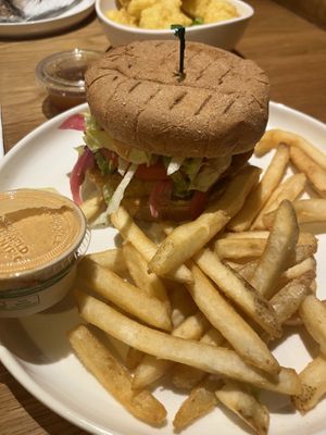 Cali burger with fries #Veganuary at Veggie Grill by Next Level - Downtown in Seattle