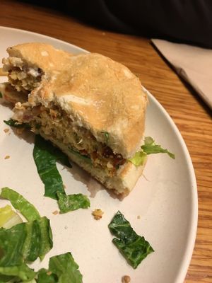 Crab burger  at Veggie Grill by Next Level - Downtown in Seattle