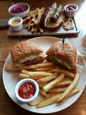 (top) wunderbrat (bottom) buffalo bomber  at Veggie Grill by Next Level - Downtown in Seattle