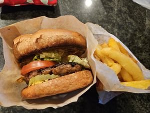 Beyond single patty with fries at Next Level Veggie Grill - Downtown in Seattle