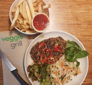 Far East bowl with crispy fries on side. Delicious!! at Veggie Grill by Next Level - Downtown in Seattle