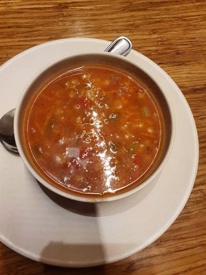 Beef and barley soup at Veggie Grill by Next Level - Downtown in Seattle
