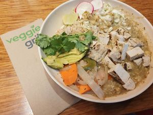 Pozole verde bowl at Veggie Grill by Next Level - Downtown in Seattle