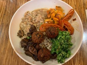 Farro bowl + falafel / delicious at Veggie Grill by Next Level - Downtown in Seattle