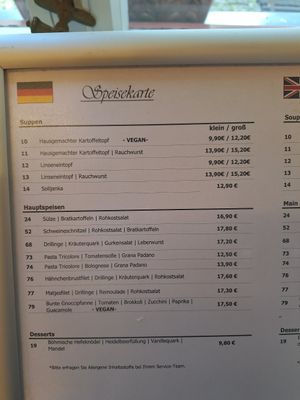 Menu at Offizierskasino in Koenigstein