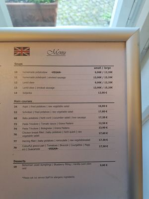 Menu at Offizierskasino in Koenigstein