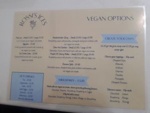 Inside menu at Rossi's Ices in Weymouth