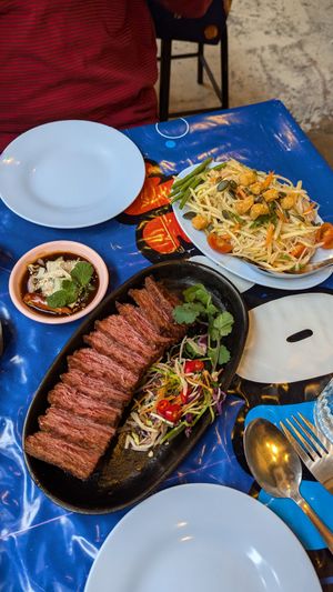 Steak & papaya salad at muan in South West London