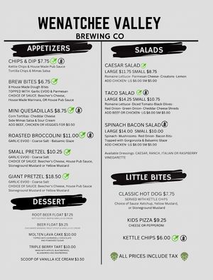 Menu   at Wenatchee Valley Brewing Company in Wenatchee