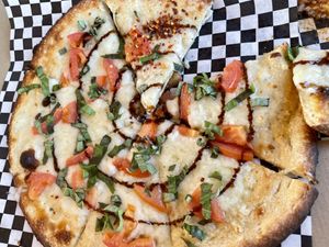 Margherita Pizza with vegan mozzarella   at Wenatchee Valley Brewing Company in Wenatchee