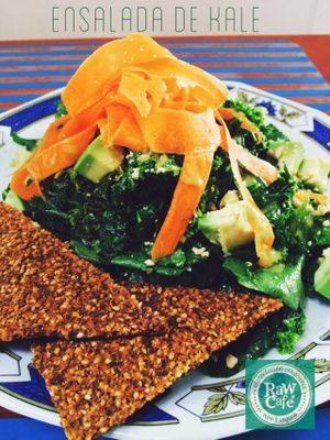 Kale salad: letucce, kale, brazilian nut parmesan, carrot and avocado at Raw Cafe in Lima