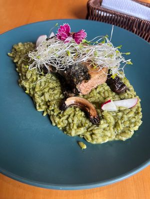 Risotto de Espinacas con tofu ahumado   at Raw Cafe in Lima