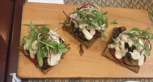 Portobello mushroom appetizer with cashew cheese...amazing at Raw Cafe in Lima