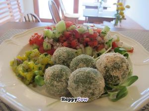 raw falafel with greek salad at Raw Cafe in Lima
