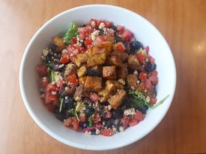 Camote and cheese buddha bowl at Raw Cafe in Lima