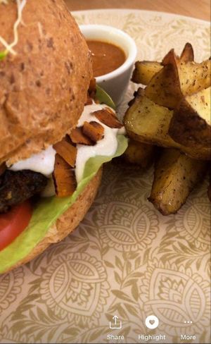 MUSHROOM BURGUER itself is good. The bread kind of ruins the whole concept though. The inside is too dense and dry. The rest compensates it greatly.  at Raw Cafe in Lima