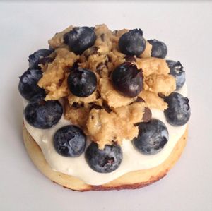 Vanilla Frosting, Chocolate Chip Cookie Dough & Blueberries at Cinnaholic in Charlotte