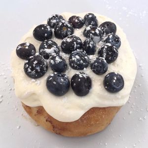 Maple Frosting, Blueberries, and Powdered Sugar! at Cinnaholic in Charlotte