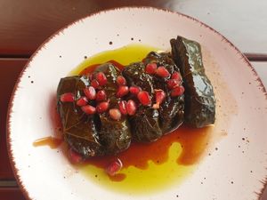 Wineleaves filled with rice and pomegranate seeds at Palmyra in Rosenheim