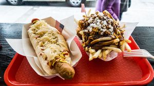 Big old Weiner and Disco Fries  at Massive Wieners in Prahran